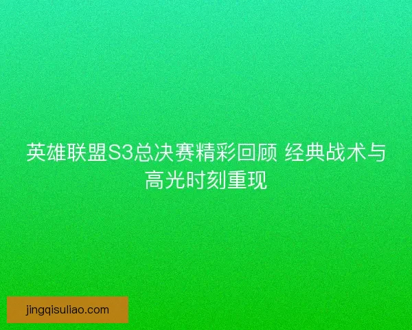 英雄联盟S3总决赛精彩回顾 经典战术与高光时刻重现