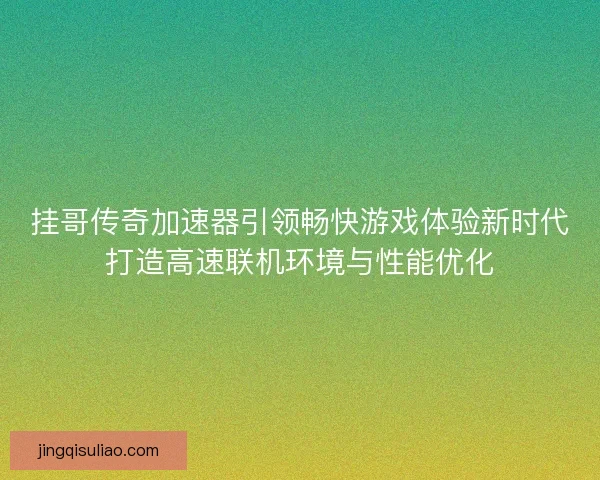 挂哥传奇加速器引领畅快游戏体验新时代打造高速联机环境与性能优化